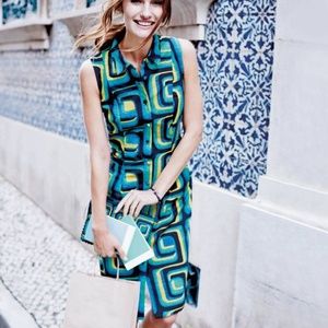 Boden Iris Retro Mod Print shirt dress 8L 8 Long